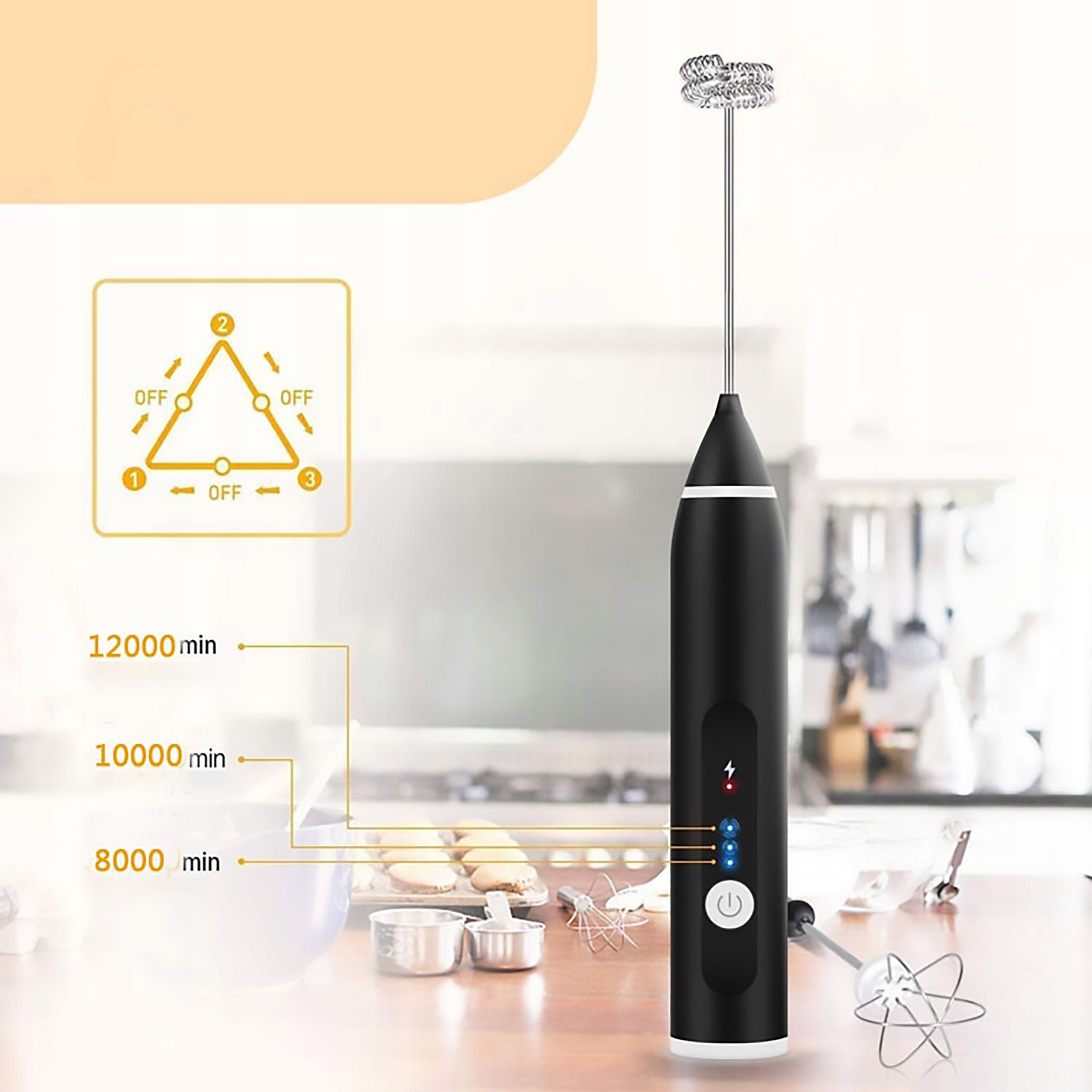 Milk frother Whisk manual black 8 W with interchangeable tips Manufacturer code WHISK