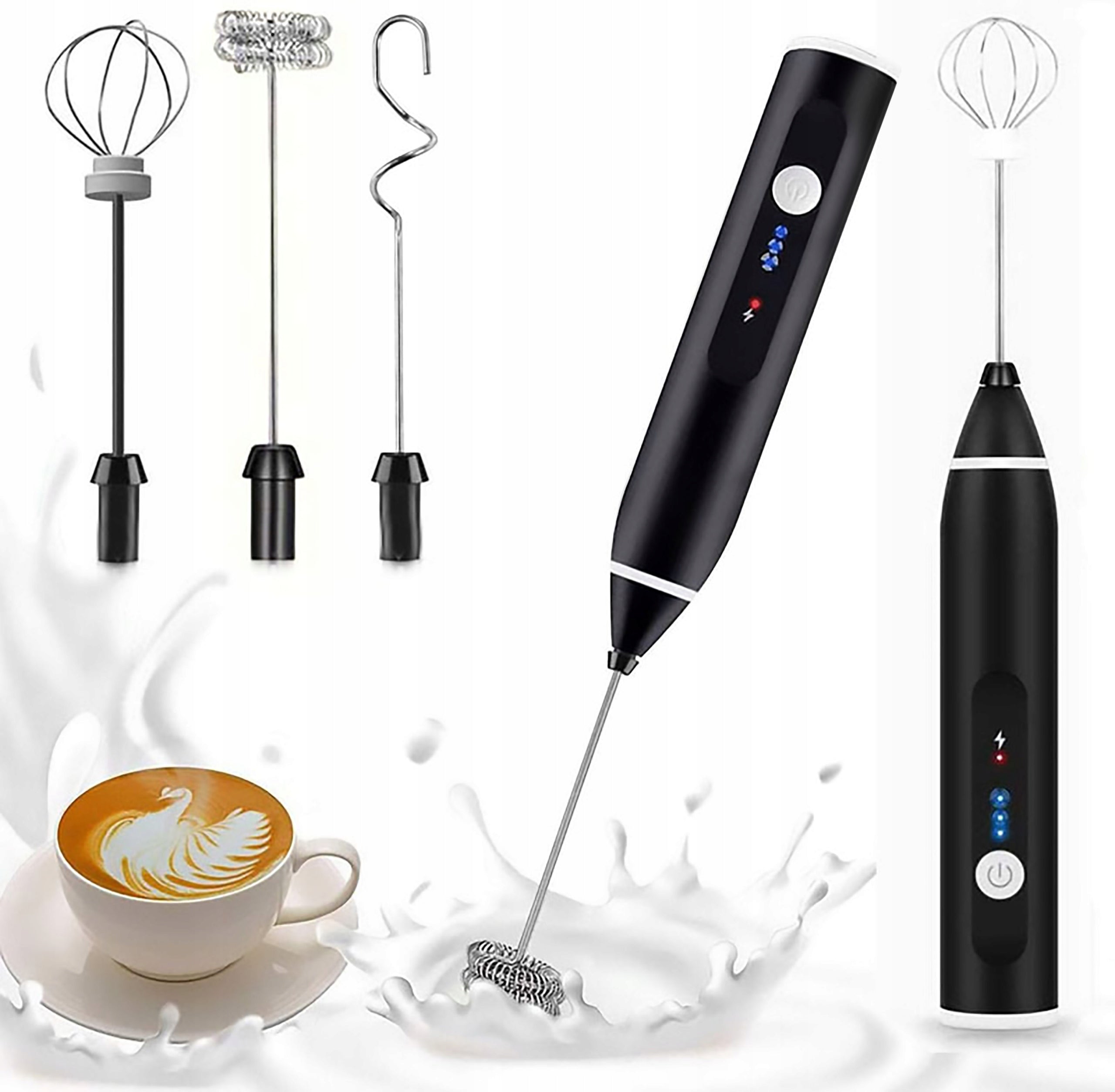 Milk frother Whisk manual black 8 W with interchangeable tips