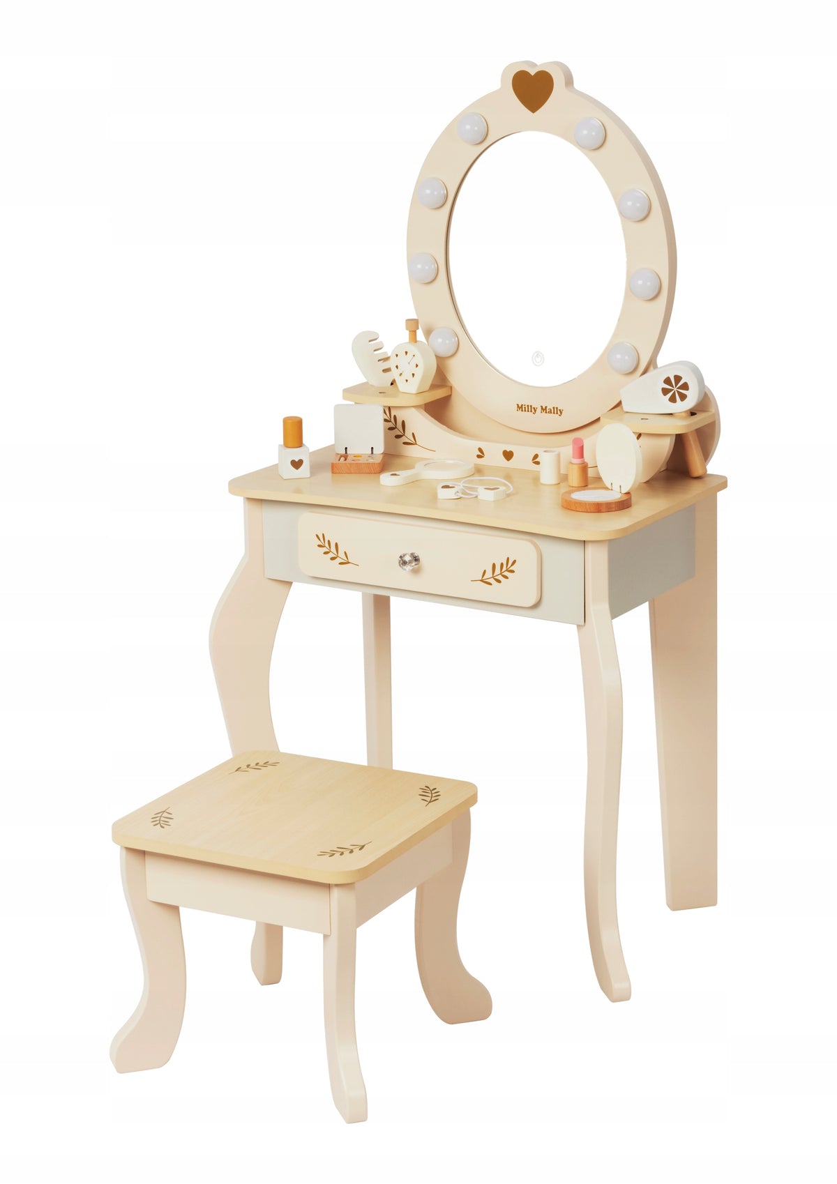 Milly Mally Large Wooden Children's Dressing Table LED with Stool ELLY beige