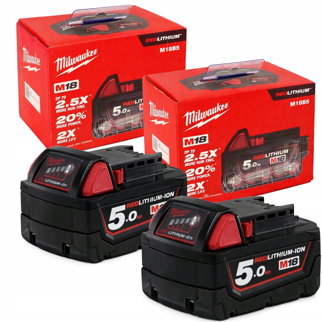 Milwaukee M18B5 2x Battery 5.0Ah 18V Battery Original 4932430483