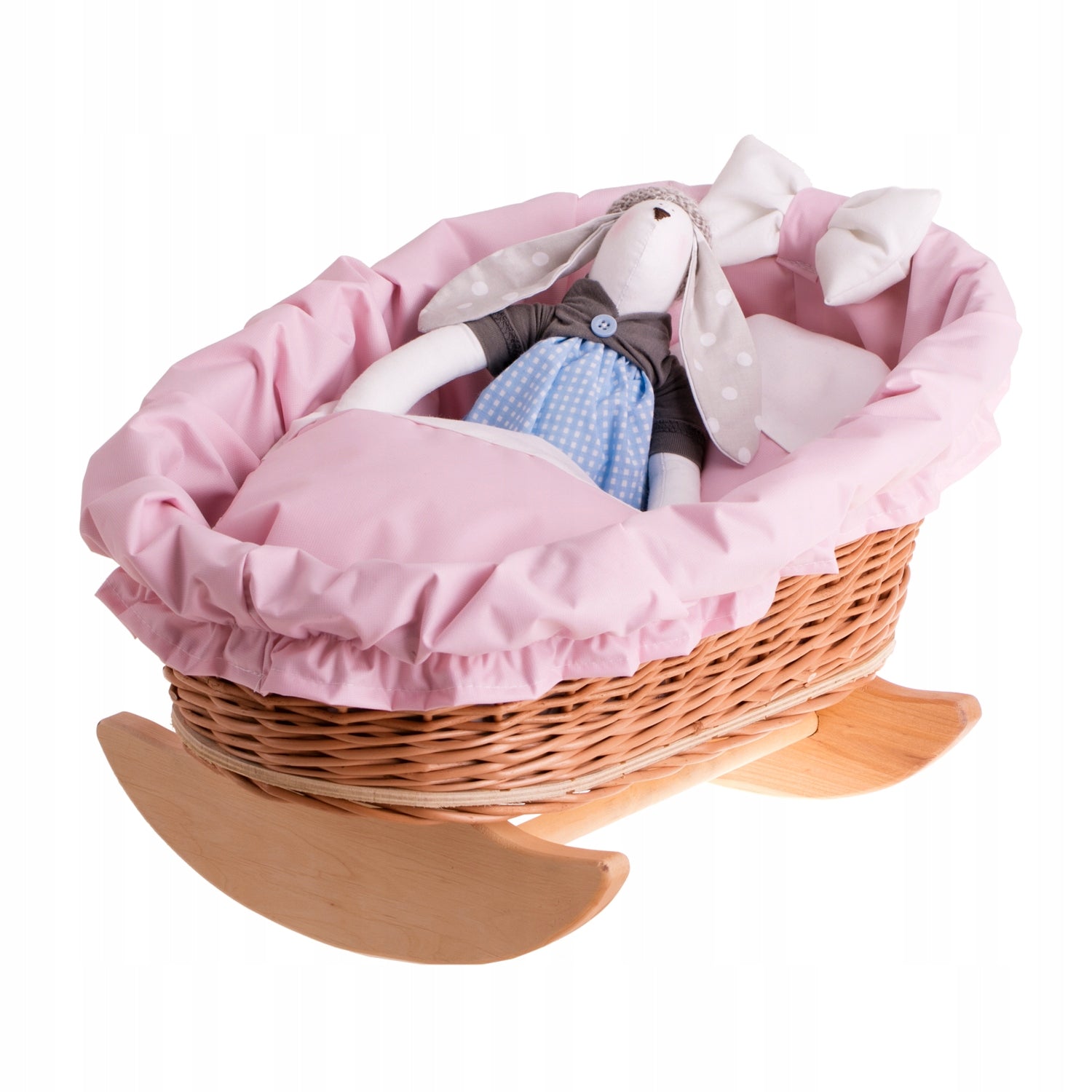 Mimi wicker doll cradle with pink hem 46x30 H:20/26cm Packaging status original