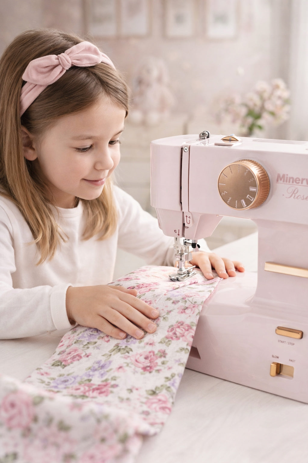 Minerva Rose sewing machine small strong + finger guard and accessories Brand Minerva