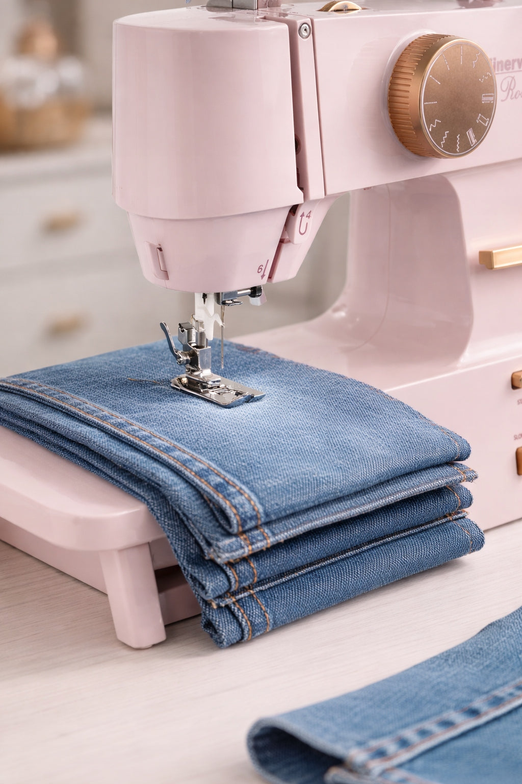 Minerva Rose sewing machine small strong + finger guard and accessories Dominant color pink