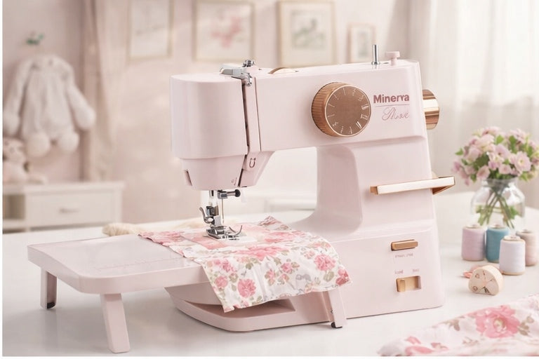 Minerva Rose sewing machine small strong + finger guard and accessories Hook rotating