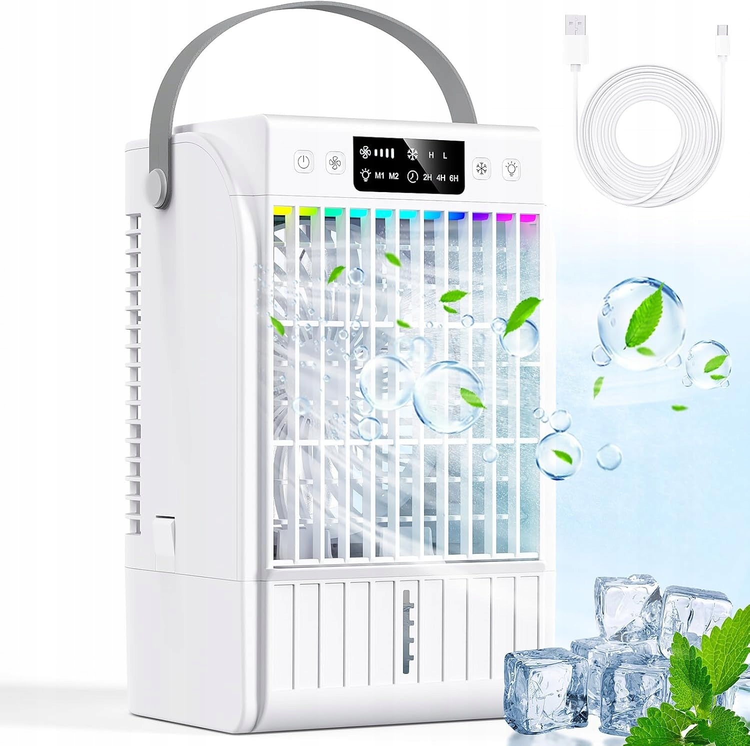 Mini Air Conditioner Humidifier Air Cooler RGB USB-C 1,5L 4 Speeds
