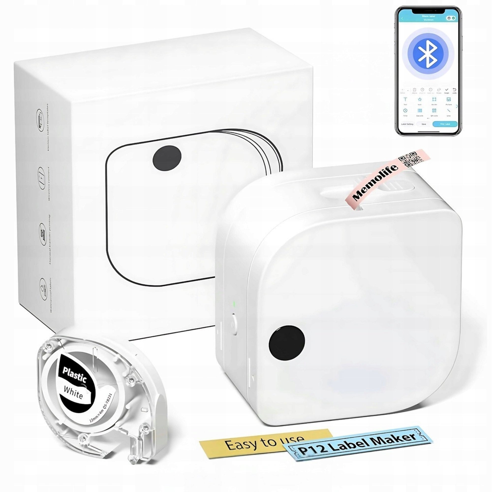 Mini Bluetooth Printer Phomemo P12 Wireless White 2ASRB-P12 Gift Manufacturer code P12-BK-1PK-D-3ZT