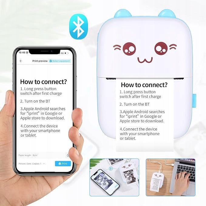 Mini Bluetooth Thermal Printer 57mm 203 DPI + 1 Roll Paper Packaging status original