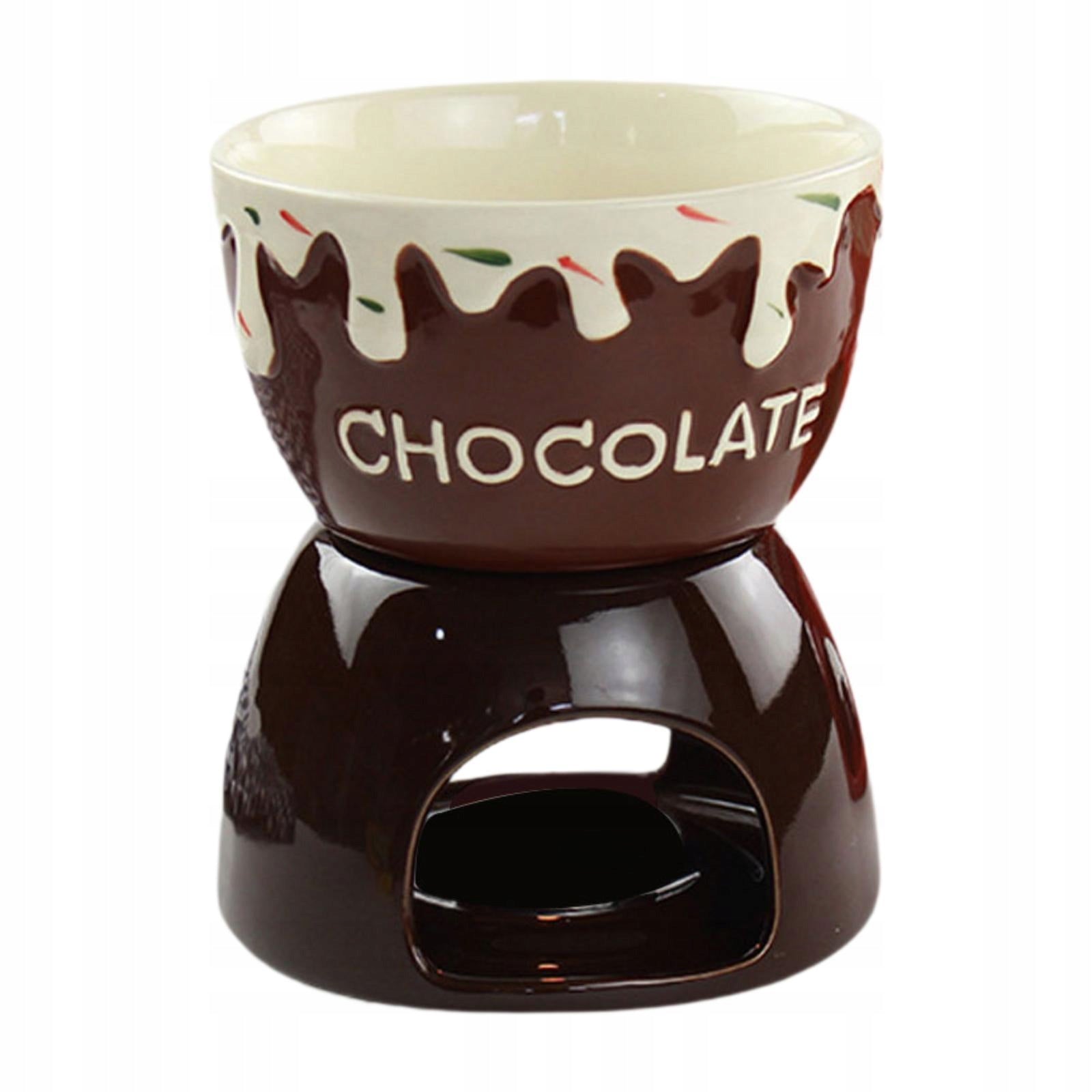 Mini Ceramic Cheese Heating Stove Fondue Pot Butter Warmer Chocolate brown