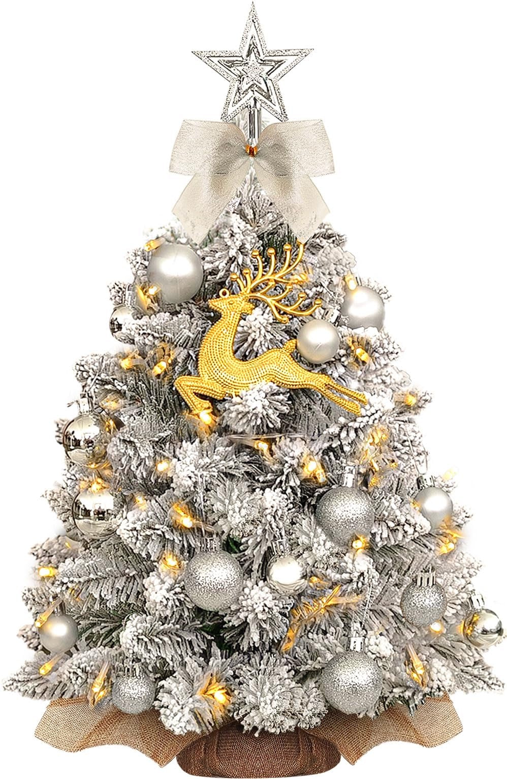 Mini Christmas Tree Artificial 60 cm LED Snow Flocked with 19 Ornaments