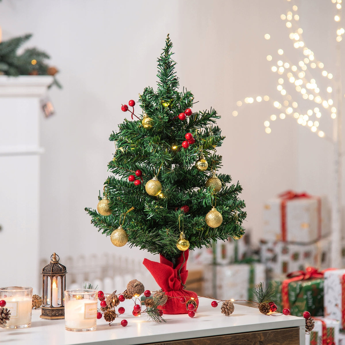 Mini Christmas Tree With LEDs 60cm Golden Baubles & Holly Berries Manufacturer code 4071723573344