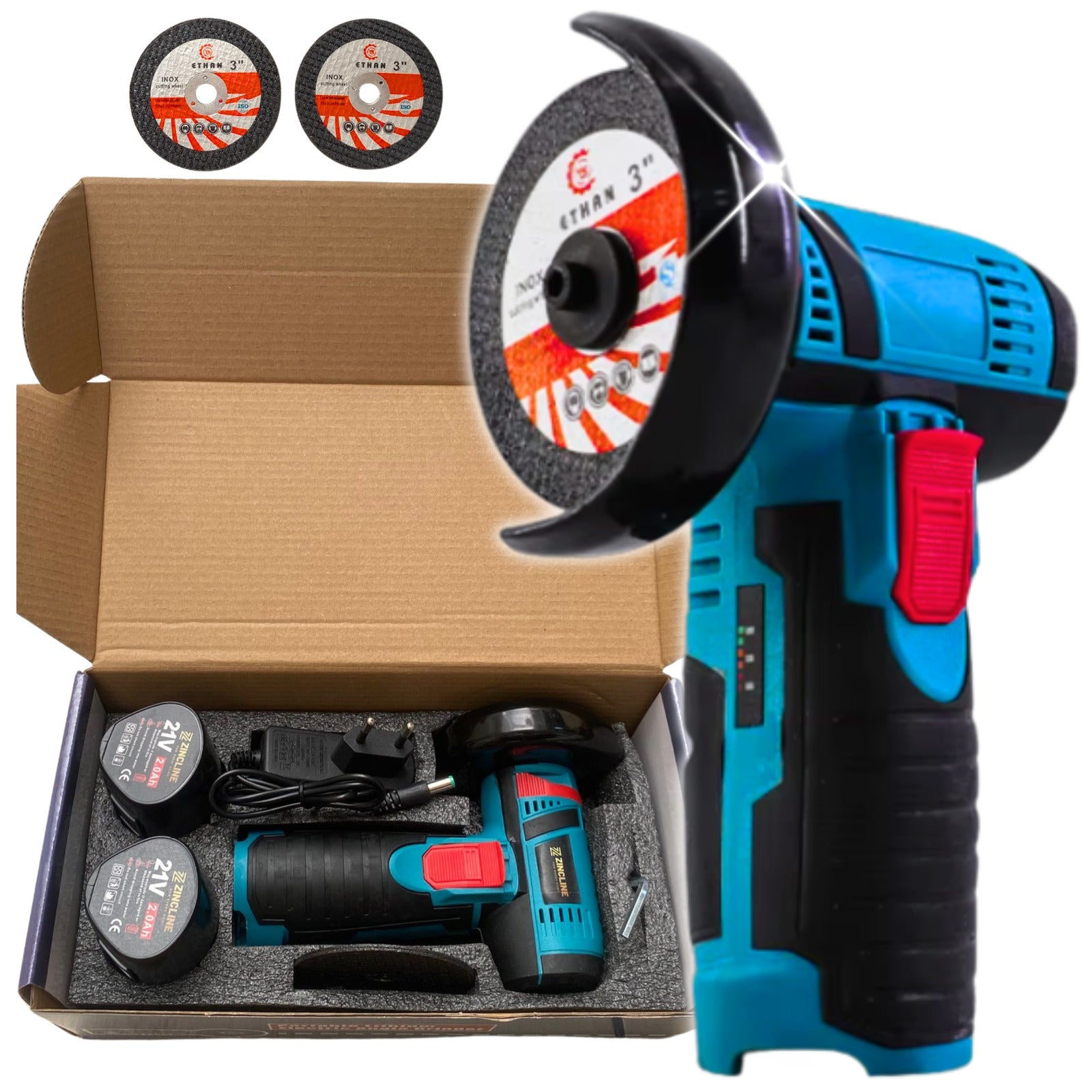 Mini Cordless Angle Grinder Powerful Brushless 76mm 2xAku Discs
