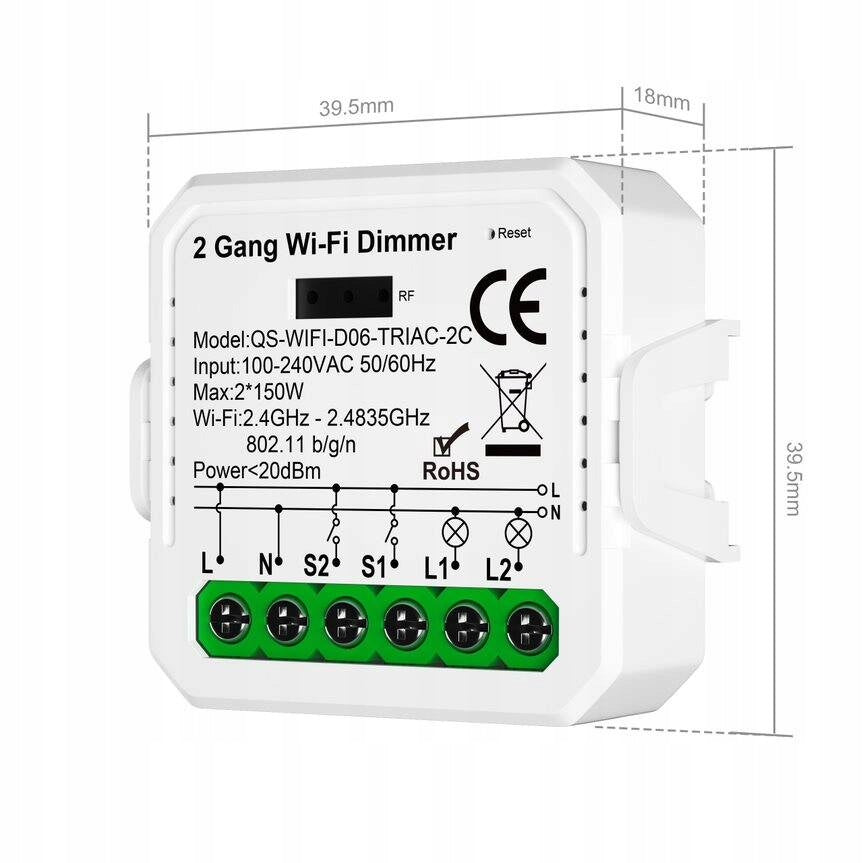Mini Dimmer Wifi 2 Channels TUYA Recessed Lighting Controller EAN (GTIN) 5906952652197