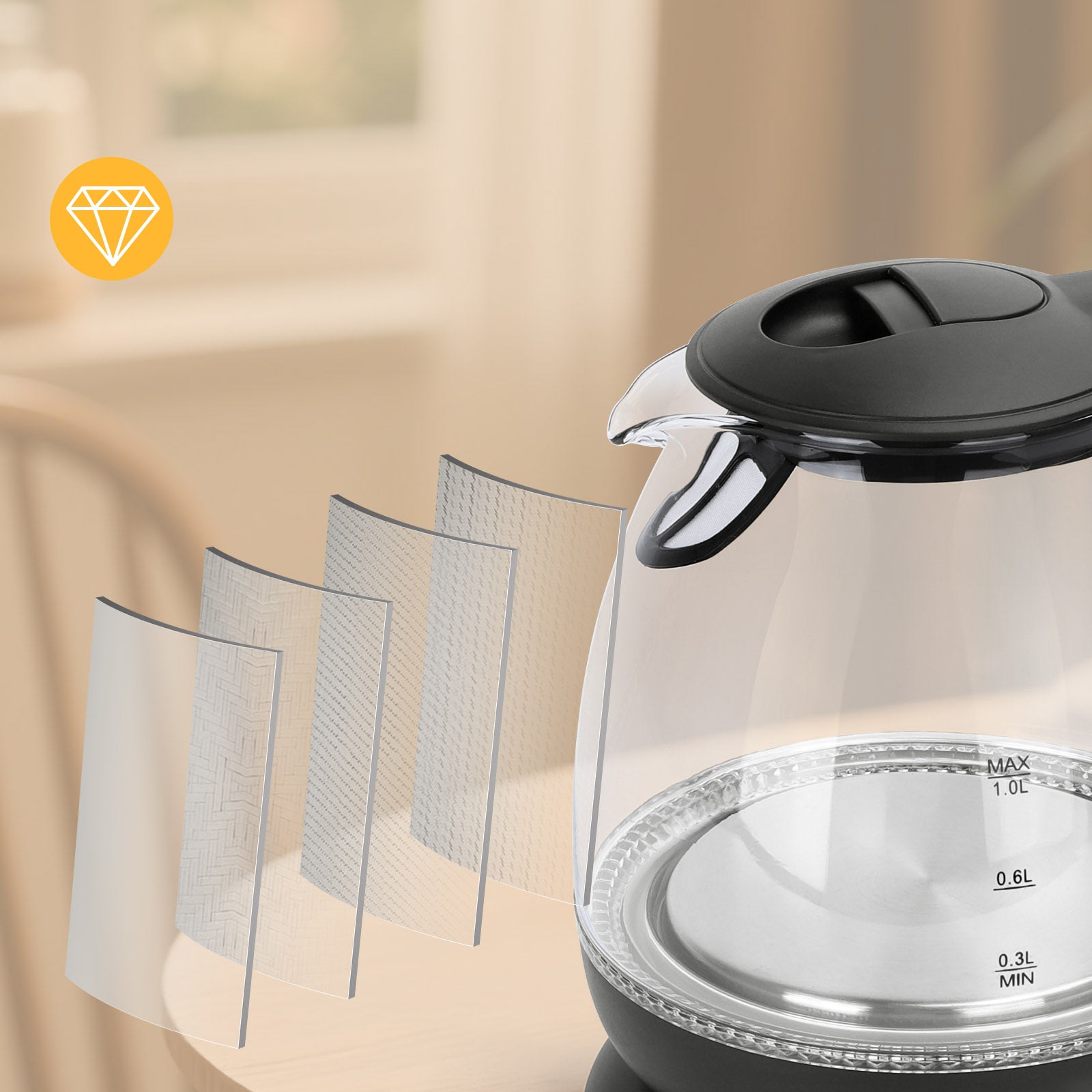 Mini Electric Kettle 1L 2200W Glass LED BACKLIGHT EAN (GTIN) 8433325204907
