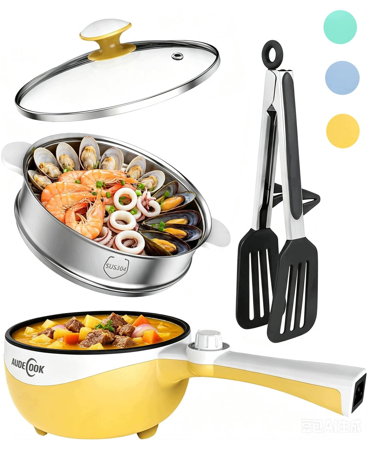 Mini Electric Pot Hot Pot 1 7 L Yellow B AUDECOOK