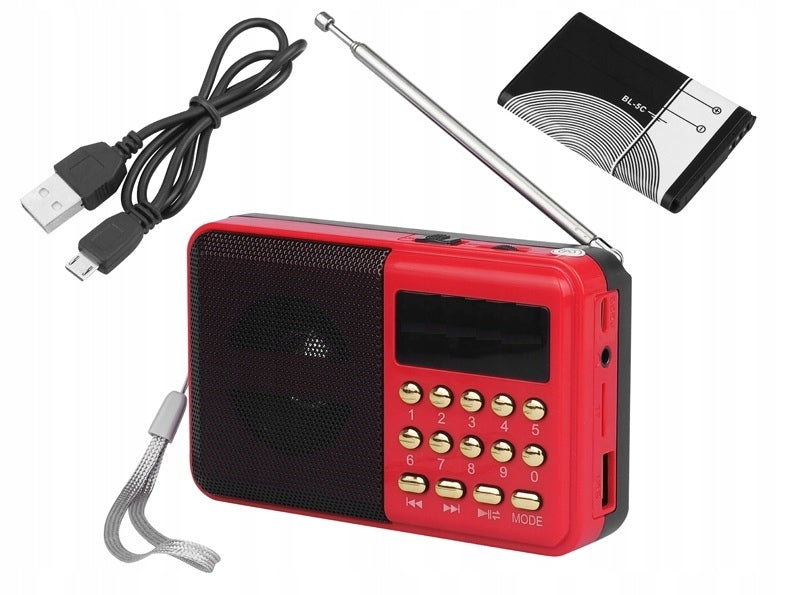 Mini FM/MP3/BT Digital Radio with USB Rechargeable Red Manufacturer code Mini Radio Cyfrowe FM/MP3 czerwone
