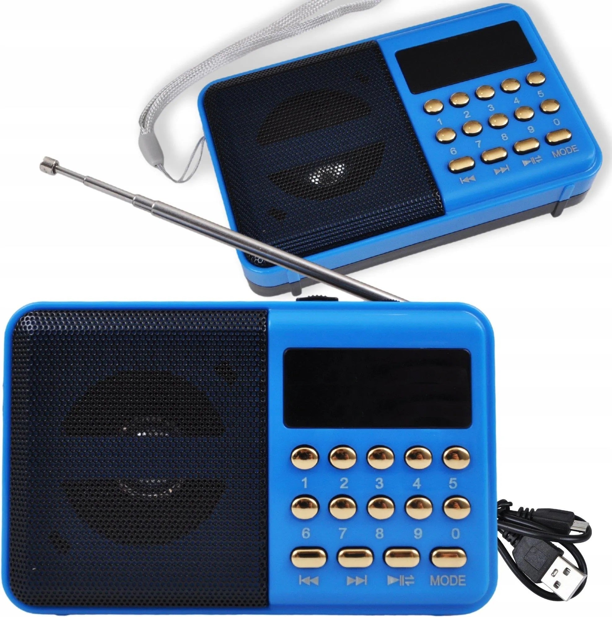 Mini FM Radio Digital MP3 Bluetooth Rechargeable Blue Packaging status original