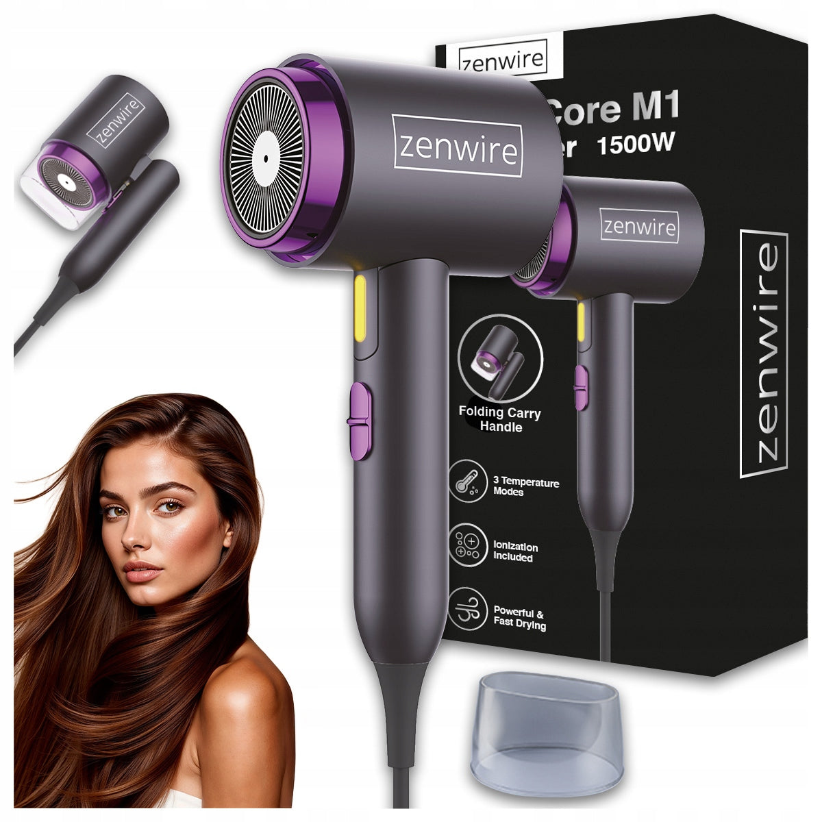 Mini Hair Dryer with Ionization Foldable Small Tourist Travel PRO