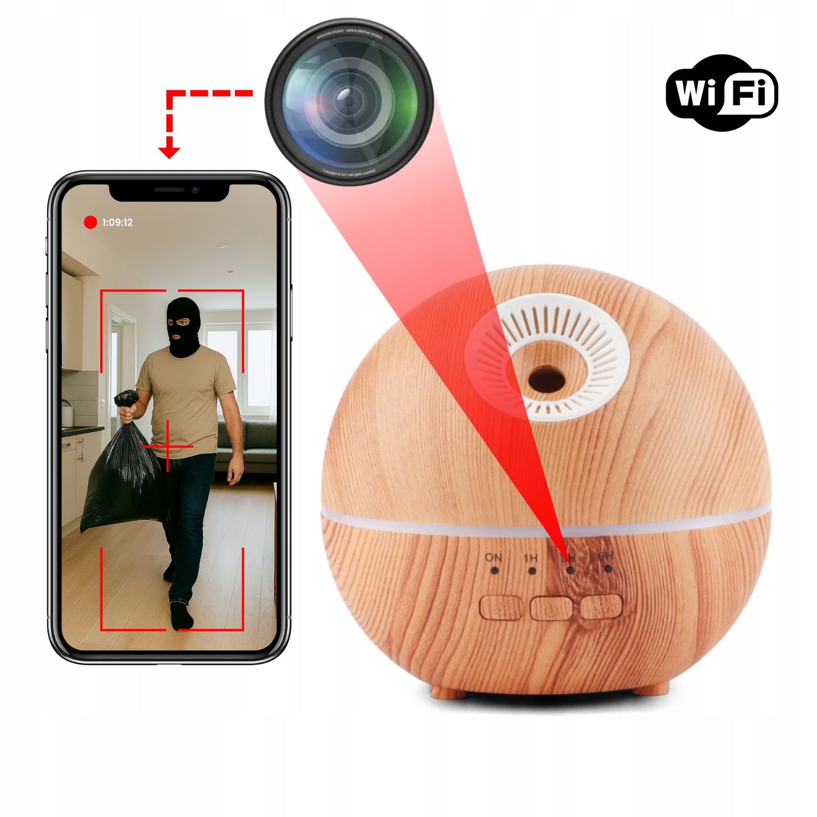 Mini Hidden Wi-Fi Spy Camera in Full HD Live Diffuser - View