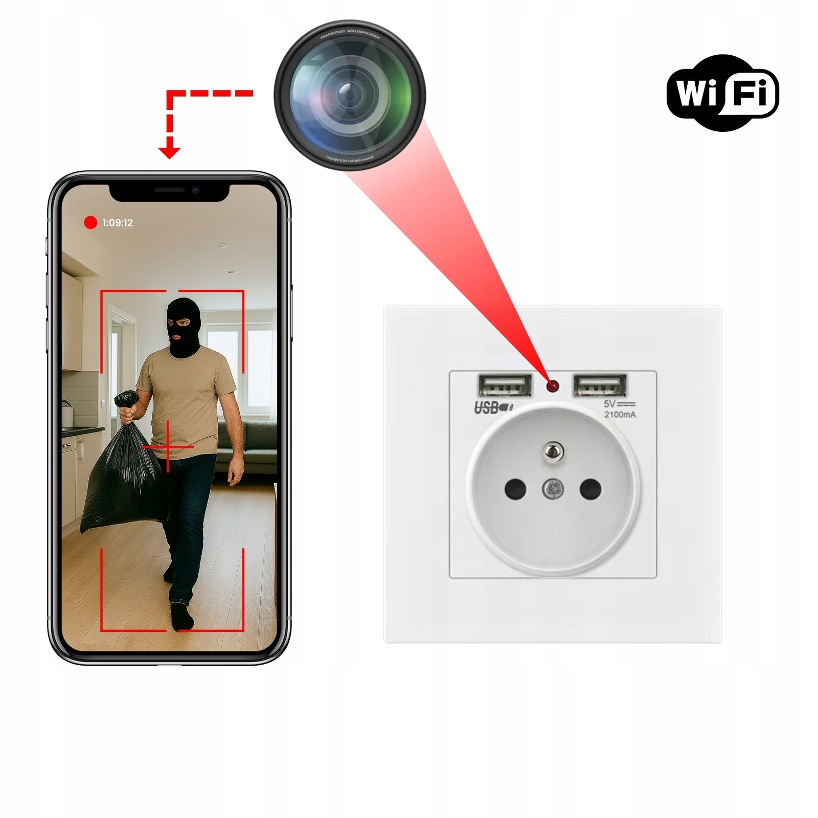 Mini Hidden Wi-Fi Spy Camera in Full HD Outlet - Live View