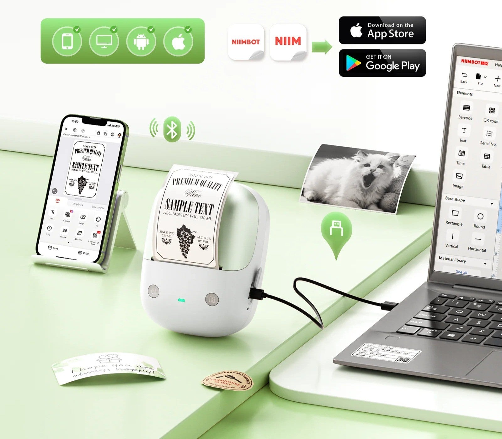 Mini NIIMBOT B2 Pro Self Adhesive Label Thermal Printer - Green Manufacturer code Drukarka termiczna Niimbot B2 Pro zielona