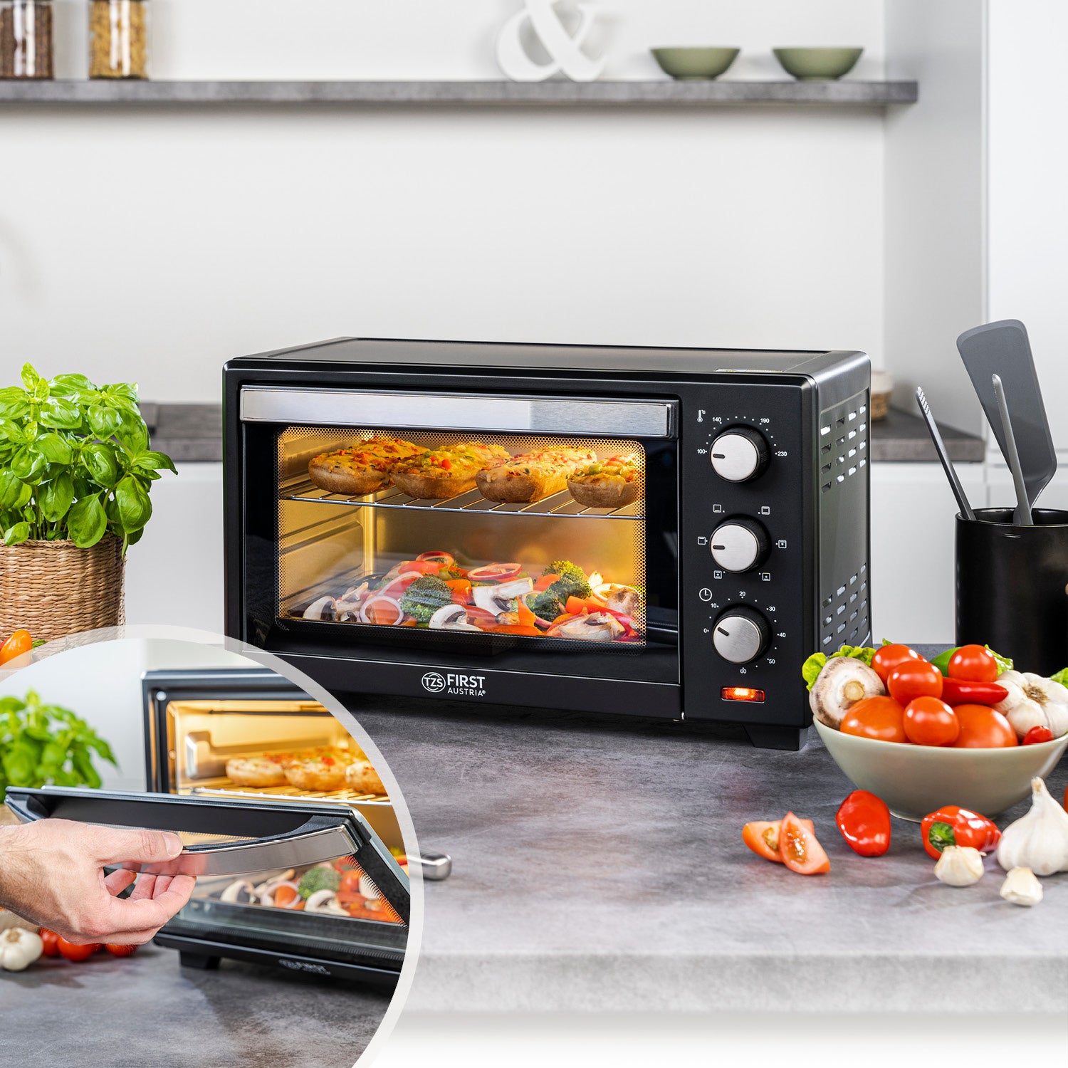 Mini Oven TZS First Austria FA-5042-2 Black 1380W With Thermocouple 20L Packaging status original