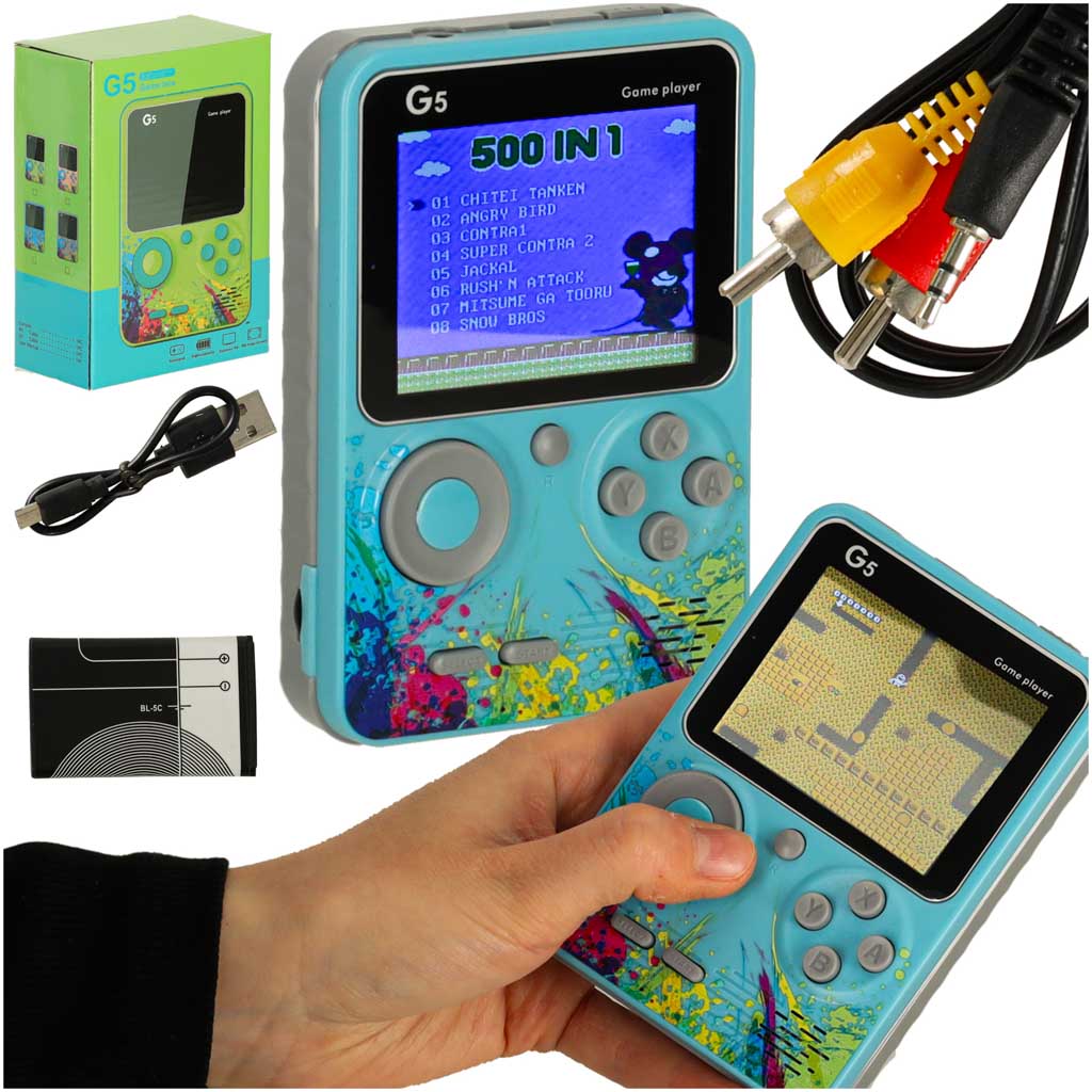 Mini Portable Game Console Electronic Retro 500 Games Blue