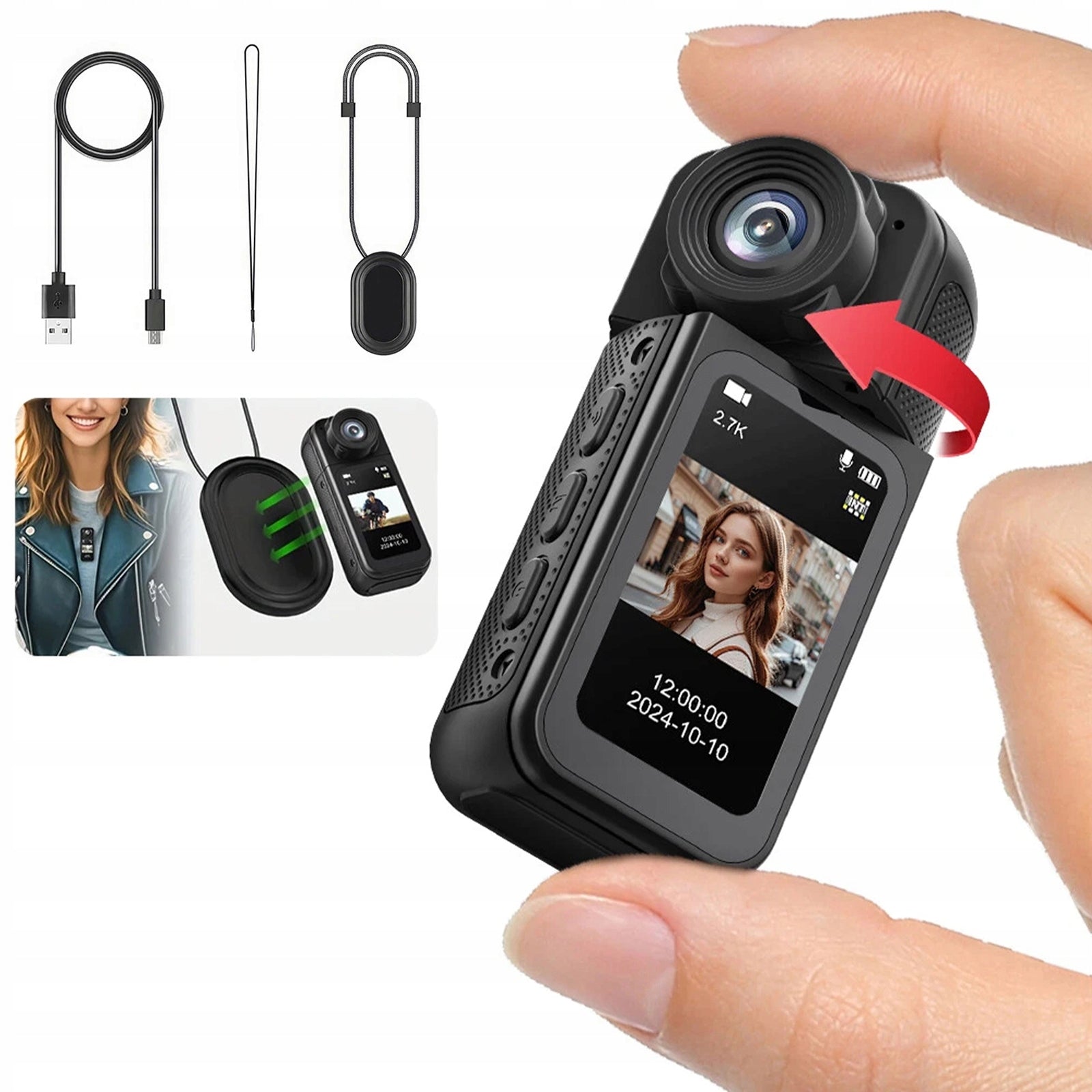 Mini Sports Camera with WiFi, HD 1080P String Clip Holder