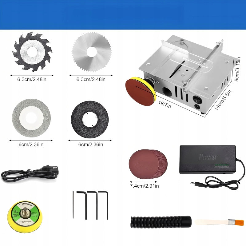 Mini Table Saw DIY 96W 5000rpm Height Adjustment 0-15mm Grinding Packaging status original