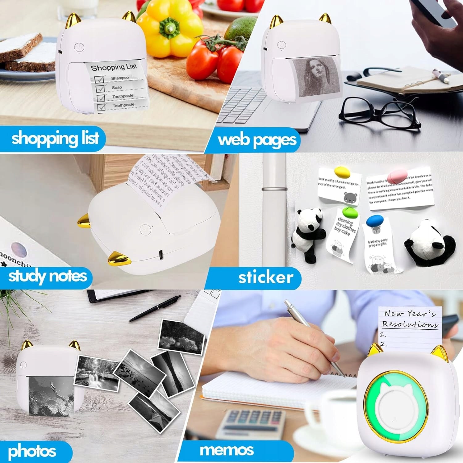 Mini Thermal Printer White Bluetooth- for label photo stickers+10 rolls Manufacturer code Mini Stampante