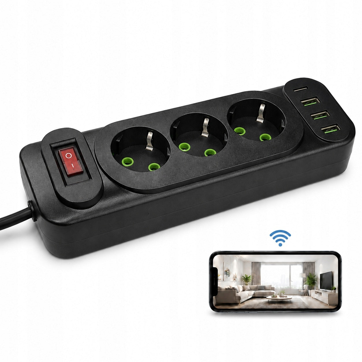 Mini WiFi Spy Camera in Strip 3 Sockets 3xUSB Type C Preview