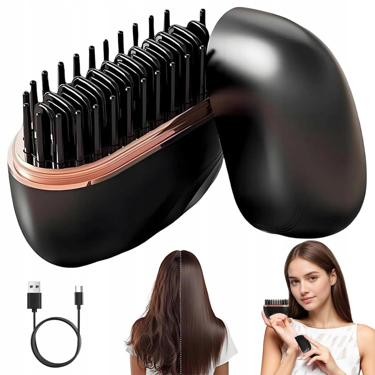 Mini Wireless Straightener, Portable Straightening Brush,Battery