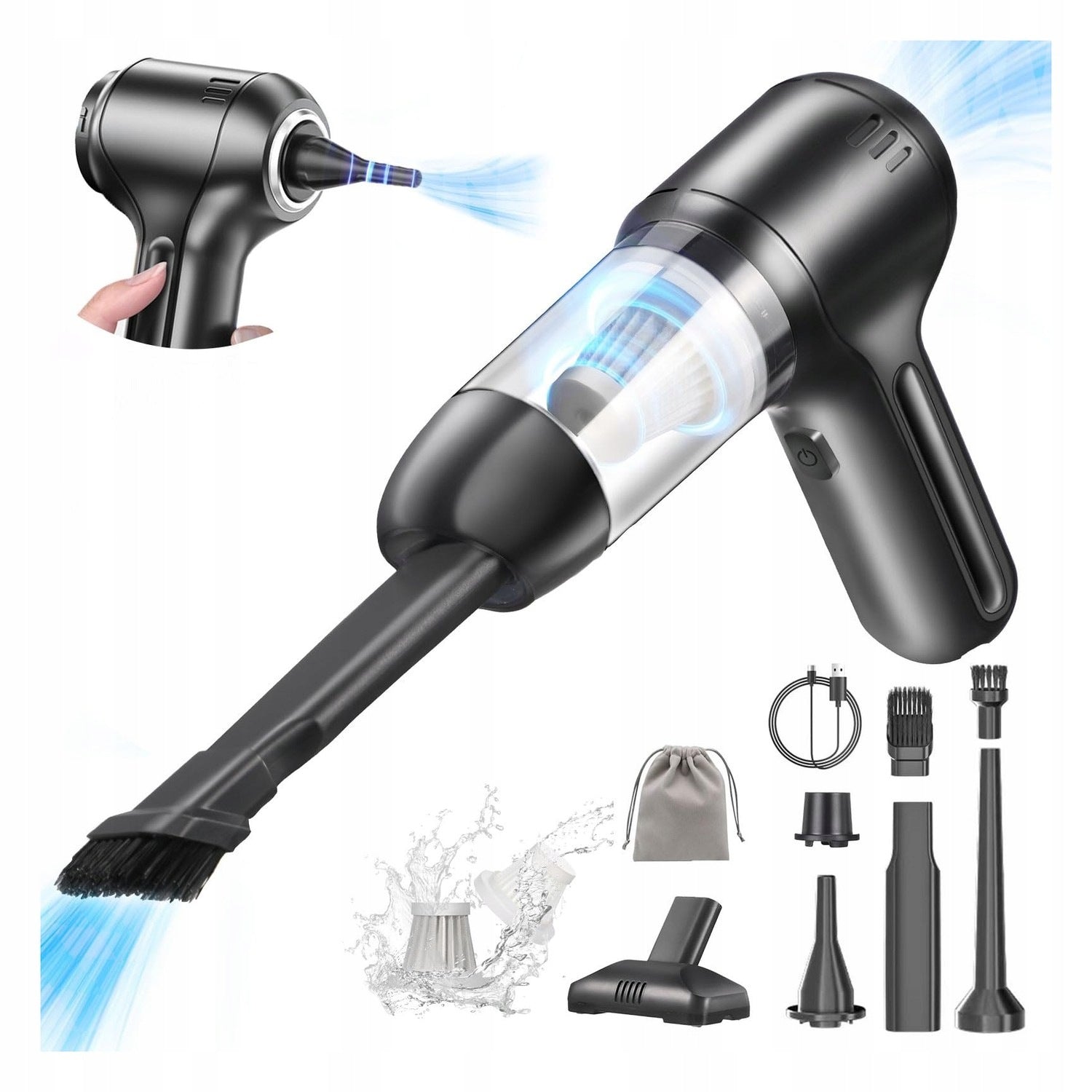 Mini cordless 3-in-1 vacuum cleaner - for car and home - power 15000Pa