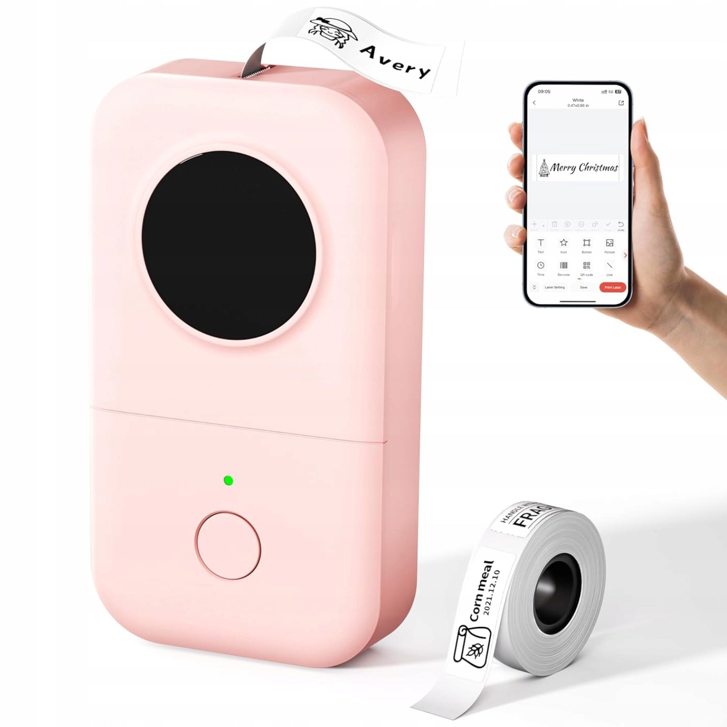 Mini label printer Phomemo D30 pink self-adhesive stickers EAN CODE BT