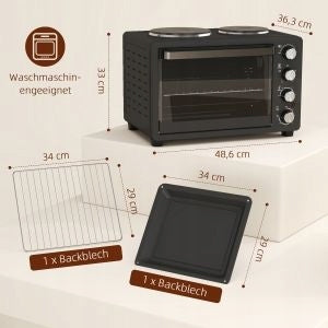 Mini oven 28L 2600W with cooking rings and accessories black