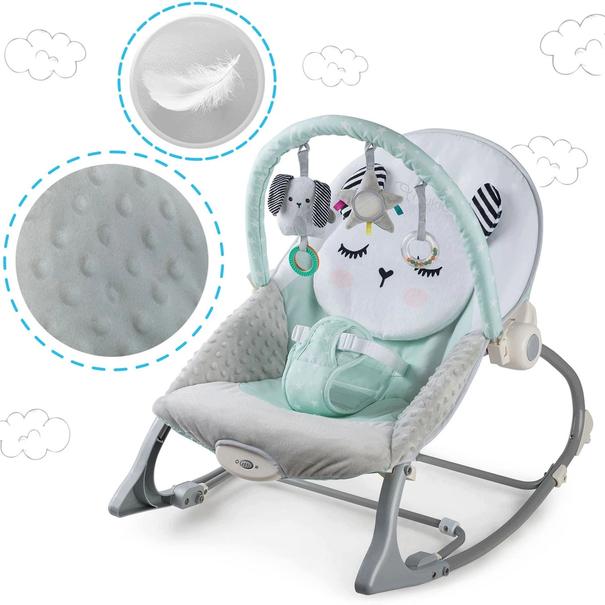 Mint rocker lounger with vibration and toy headband Manufacturer code Leżaczek bujaczek z wibracją miętowy