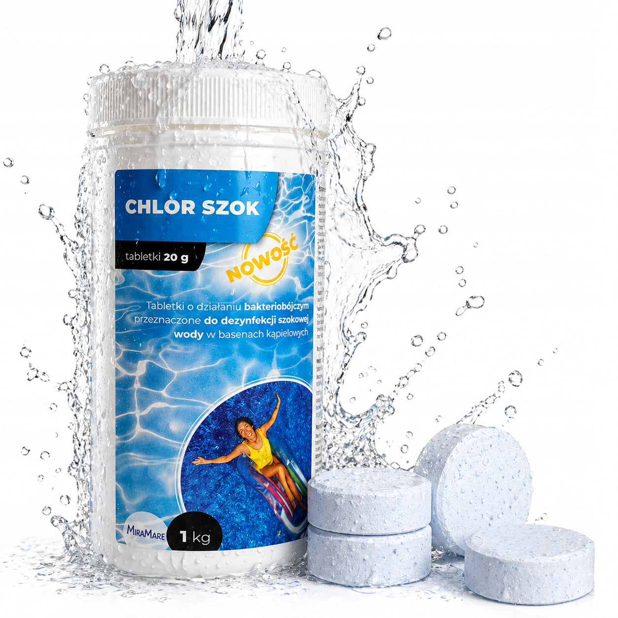Miralux chlorine shock tablets 20g 1kg quick disinfection of pool water