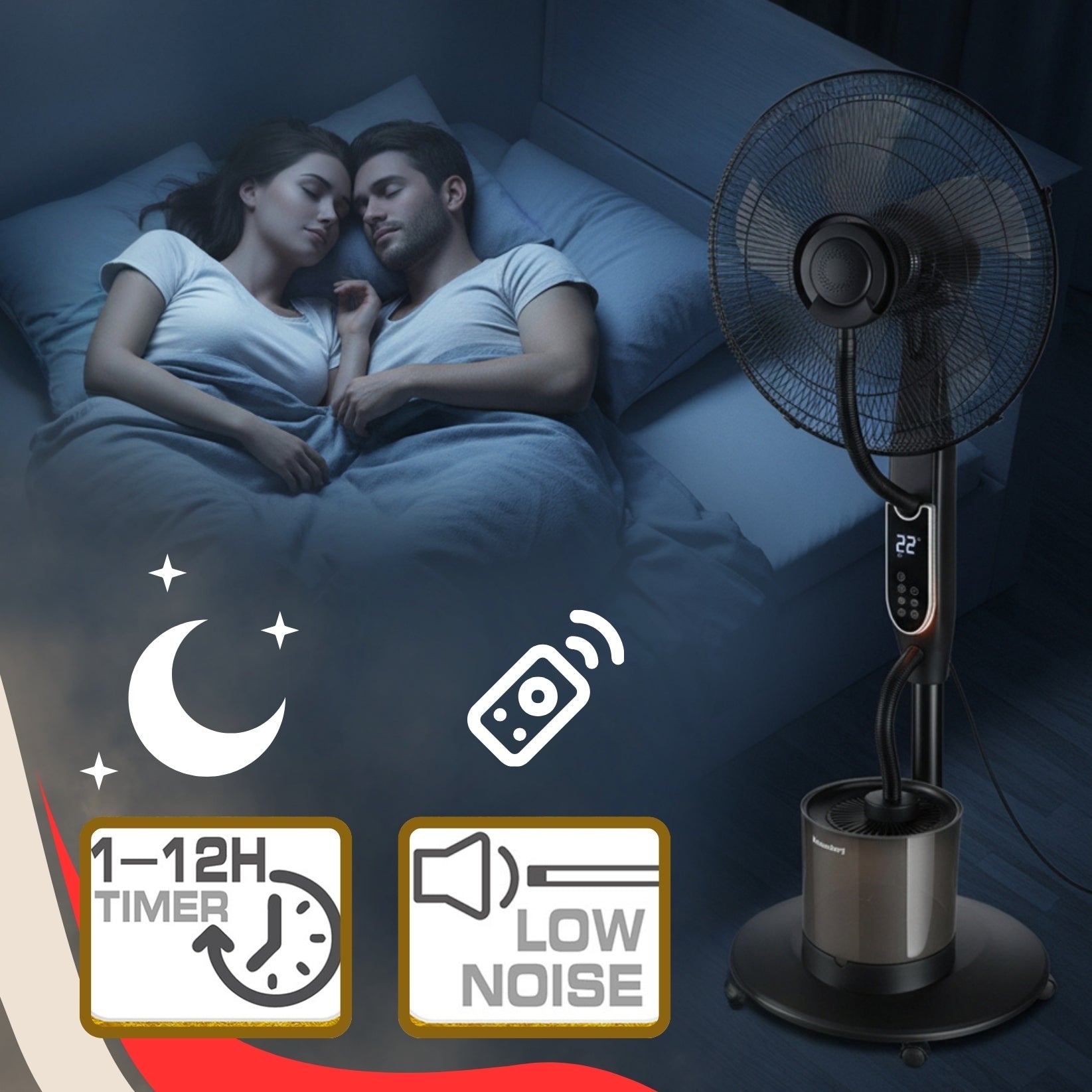 Mist fan with humidifier KLAUSBERG KB-9034 16" LED 5L remote timer Dominant color black