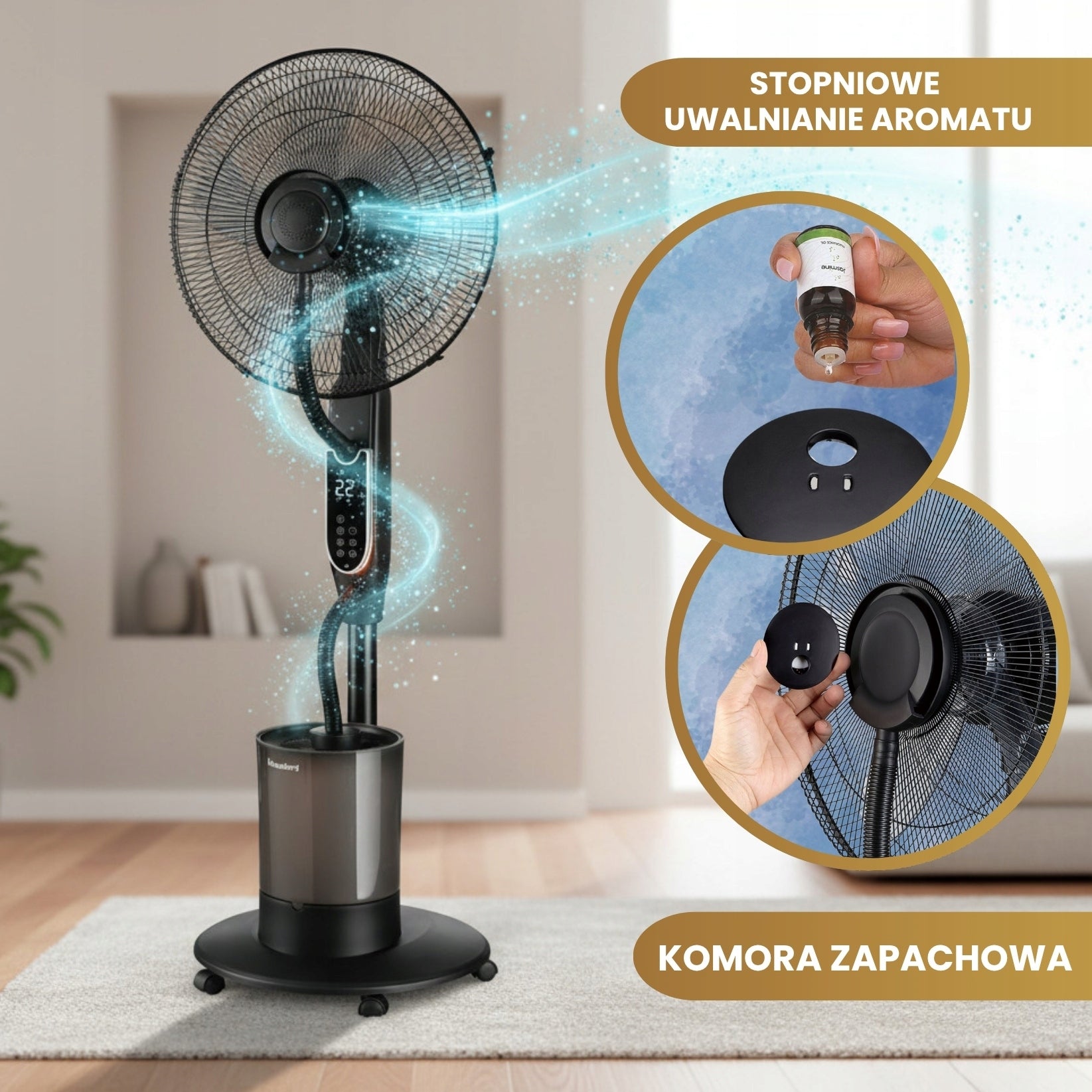 Mist fan with humidifier KLAUSBERG KB-9034 16" LED 5L remote timer Fan type floor