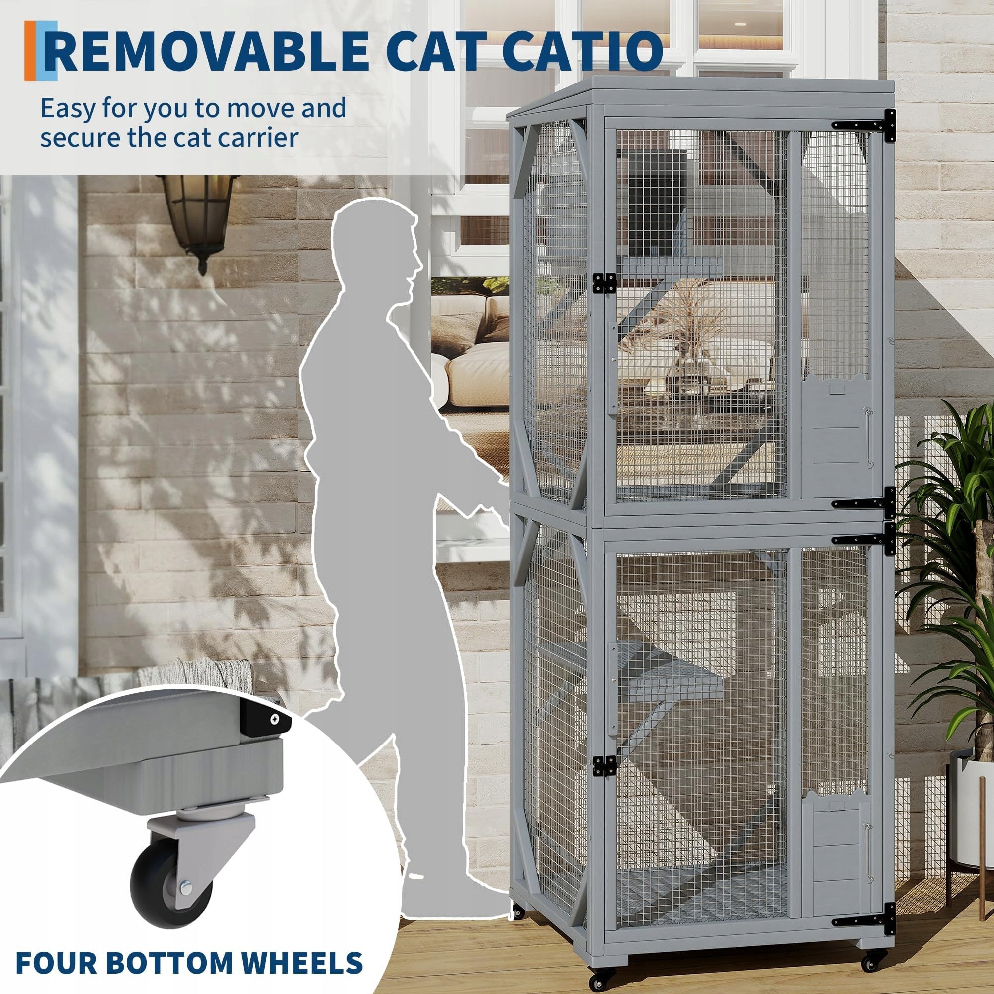 Mobile Catio on Wheels 2-Story Wooden Cat Enclosure 190 x 82 x 81 cm Manufacturer code 880986658590