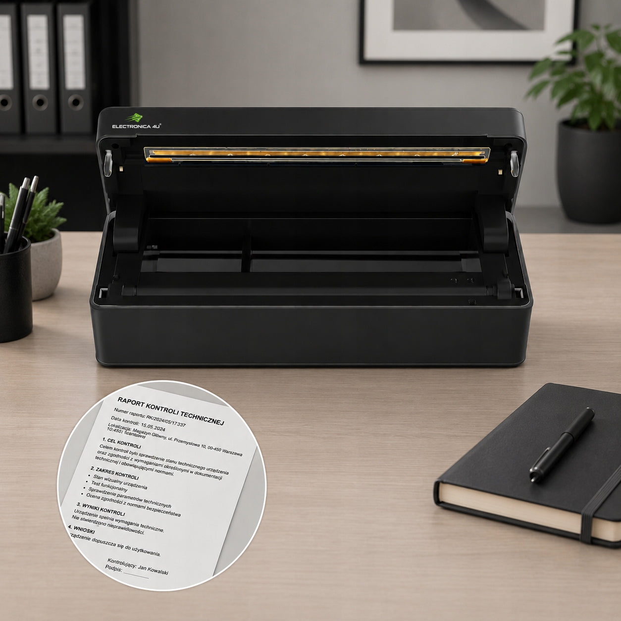 Mobile Portable Thermal Printer A4 A5 Bluetooth USB 300 DPI Without Ink Manufacturer code Drukarka termiczna przenośna 2105S A4 czarna
