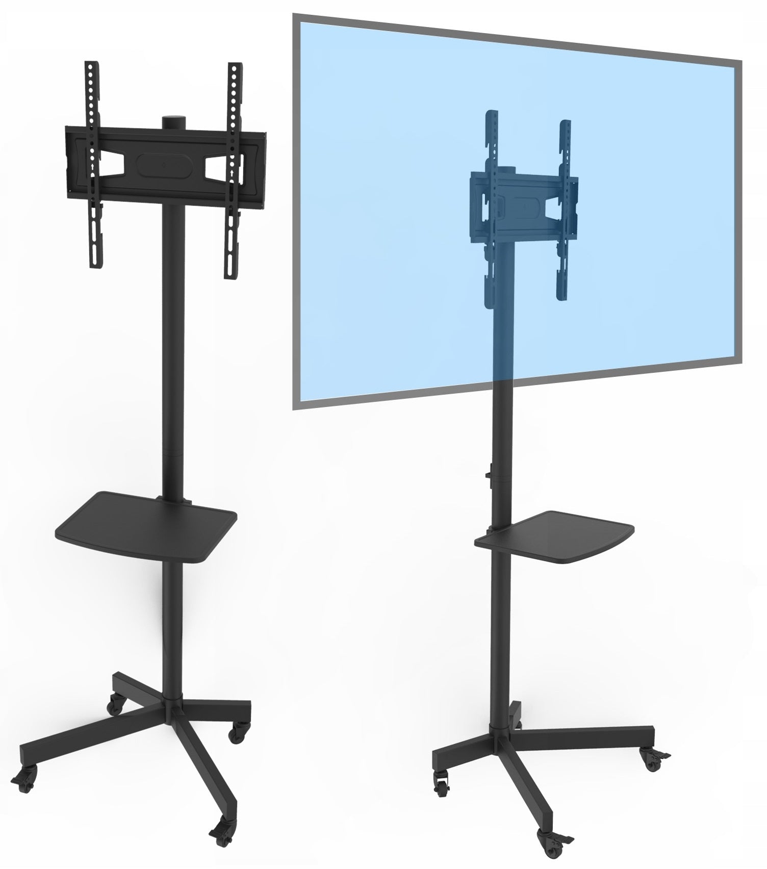 Mobile TV Stand with Shelf Universal 26-65 inches Universal on Wheels