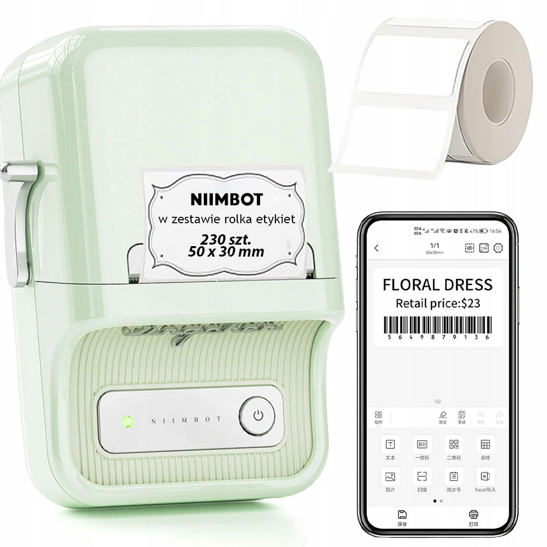 Mobile Wireless Printer for Stickers green Niimbot B21 FREEBIE