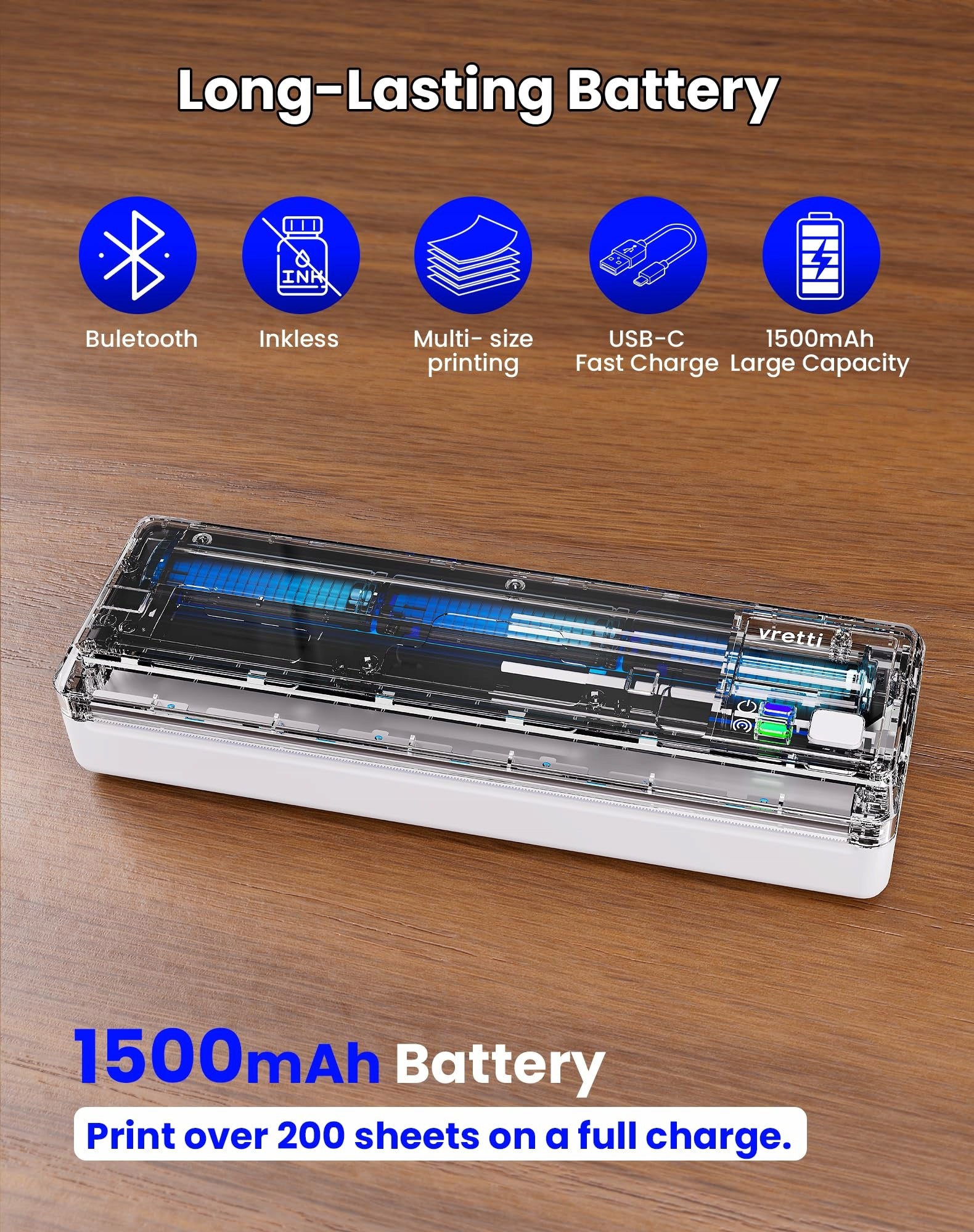Mobile printer vretti P83 A4, 2600mAh, Bluetooth, USB Manufacturer no brand