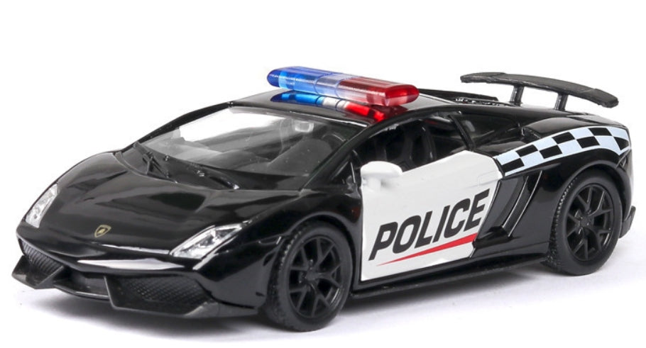 Model of Lamborghini Gallardo police car in 1/36 scale vehicle with drive gift