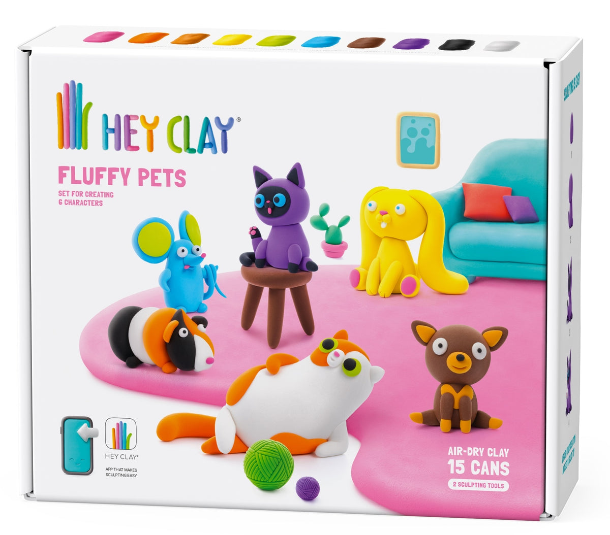 Modeling clay HEY CLAY - set of fluffy animals 15 tubes + application