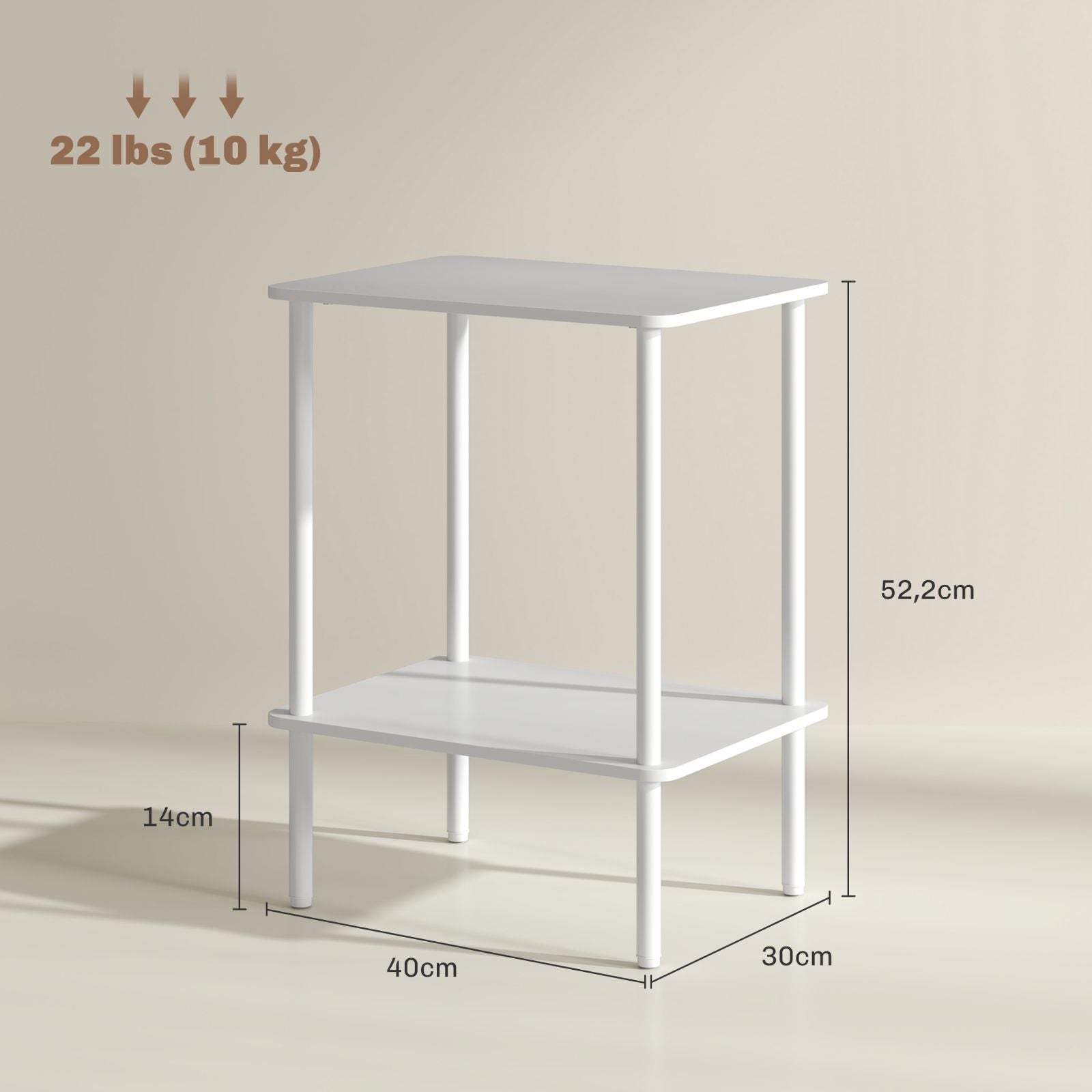 Modern 2-Tier Side Table with Shelf, White Brand no brand