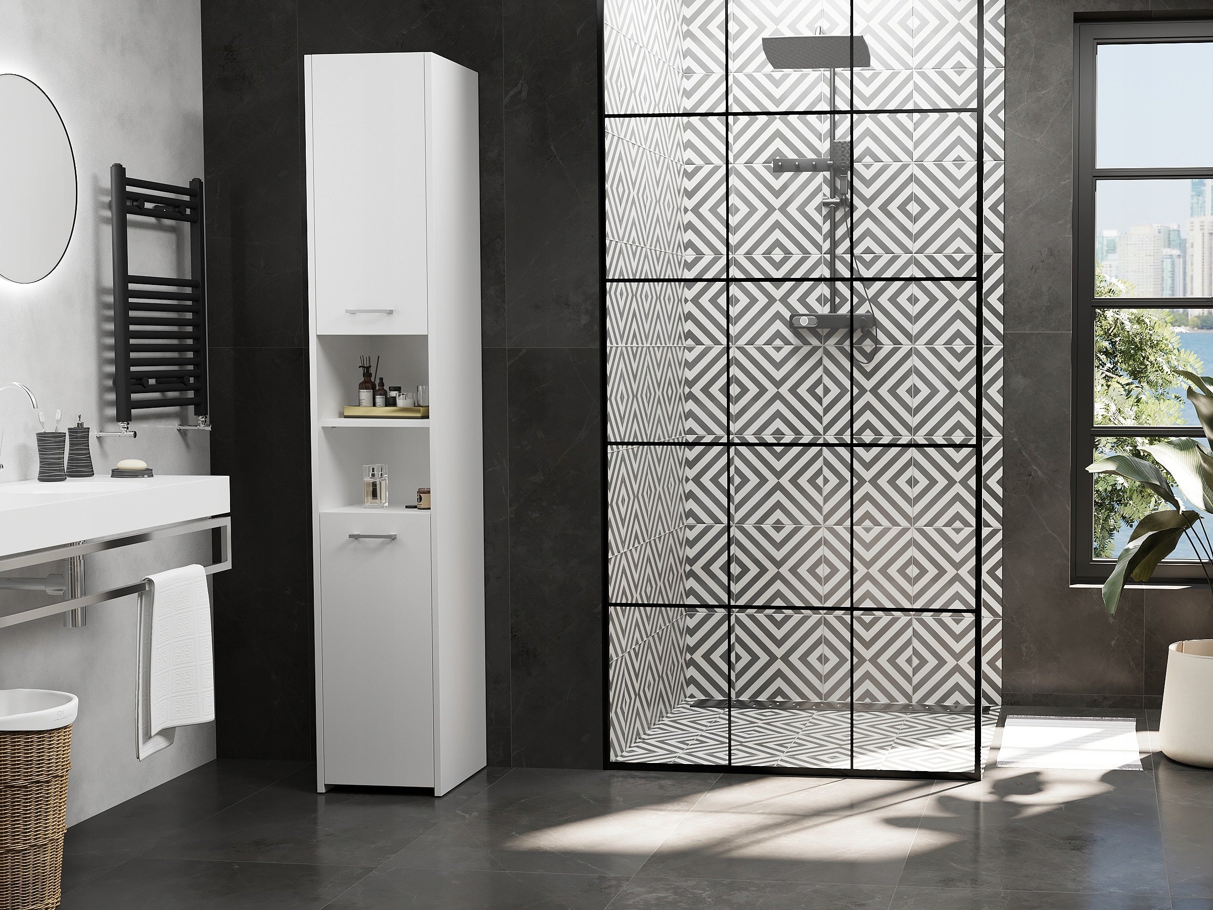Modern BATHROOM CABINET POST 40CM WHITE L-1 Furniture color white