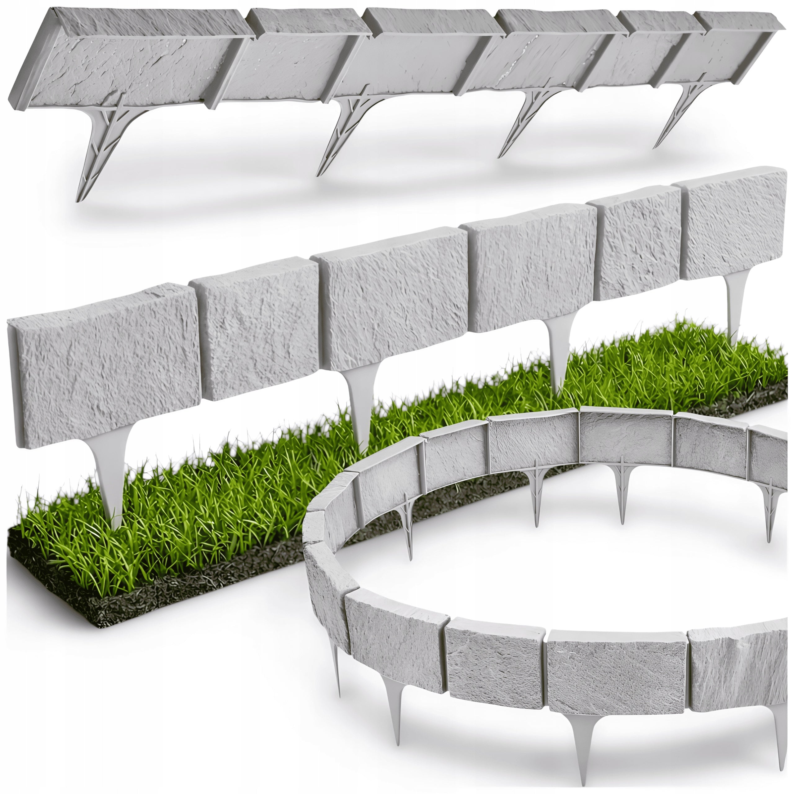 Modern GARDEN PALISADE 385cm / GREY CONCRETE STONE edging