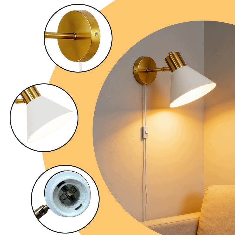 Modern Gold Plug-in Wall Sconce, 180° Rotatable Wall Lamp with E27 Socket Packaging status original