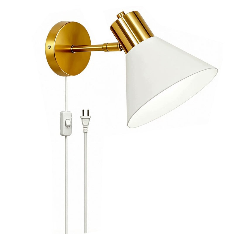 Modern Gold Plug-in Wall Sconce, 180° Rotatable Wall Lamp with E27 Socket